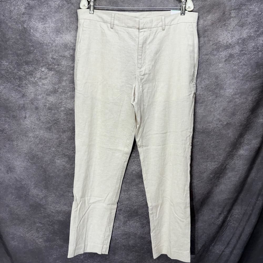 Perry Ellis Portfolio Mens Natural Linen Blend Slim Fit Chino Pants 34x30 NWT